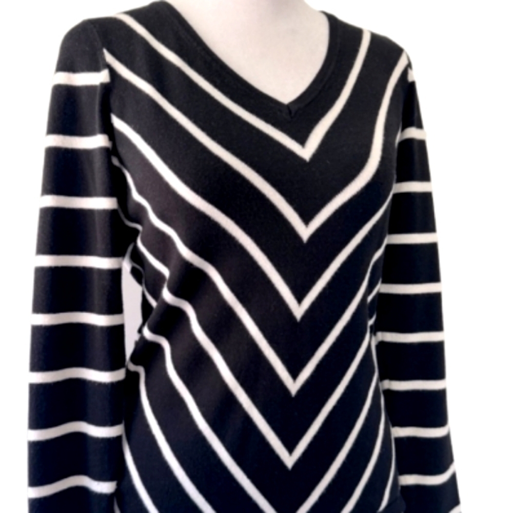 NEW! PHILOSOPHY V-neck Striped Pullover Long Sleeve Sweater Medium.